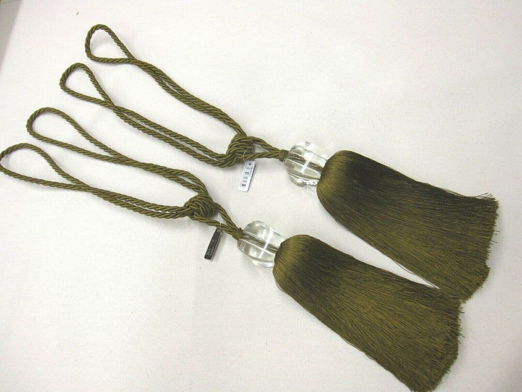 2 Henley Curtain Tiebacks Olive Green Traditional Tie Backs with Glass